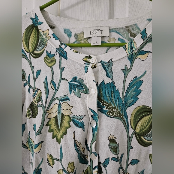 LOFT White, Turquoise Blue, and Green Button-Up Cardigan, Size S - Picture 5 of 6